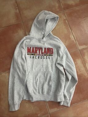 Gildan Light Gray Hoodie with Red Maryland Lacrosse Logo
